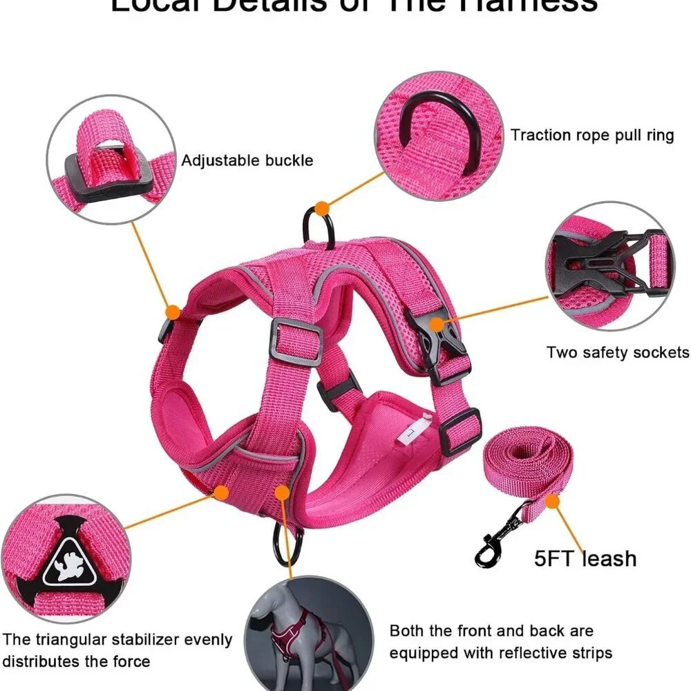Small Dog Harness & Leash Set | Adjustable Puppy Cat Walking Vest Lead Pink XXS